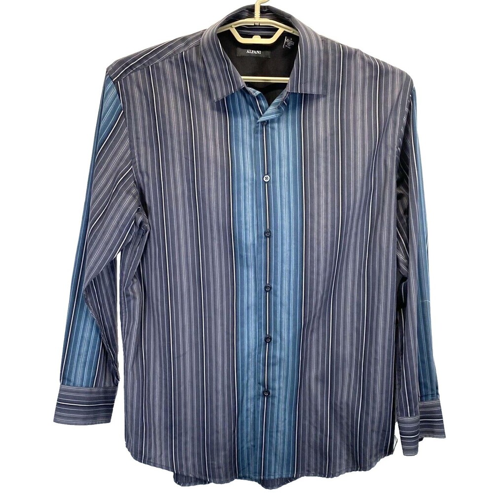 Alfani Men' Dress Shirt Sz Large Stripped Long Sleeve Spread Collar RN130218 NWT